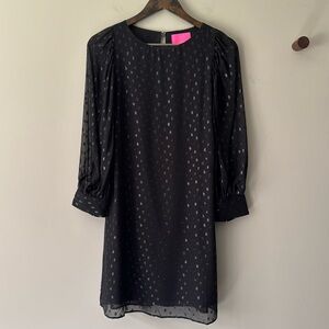 LILLY PULITZER MAISEL SILK LONG SLEEVE DRESS ONYX BLACK SIZE 0